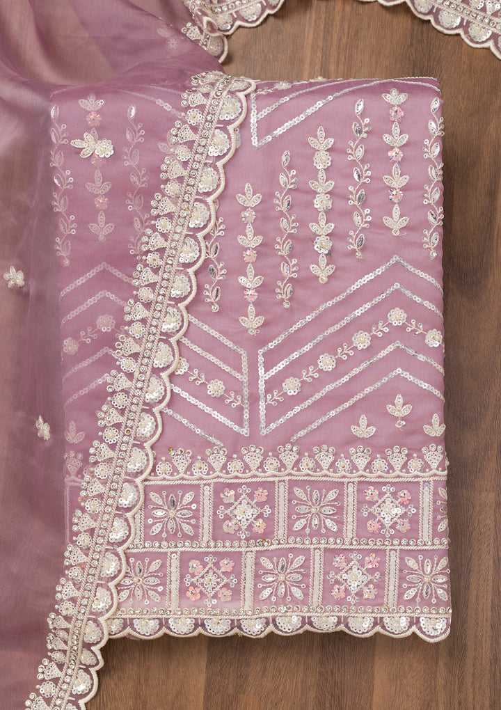 Lavender Sequins Georgette Unstitched Salwar Suit