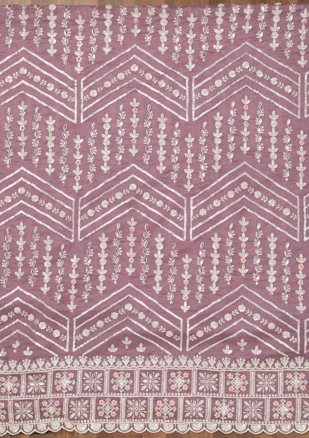 Lavender Sequins Georgette Unstitched Salwar Suit