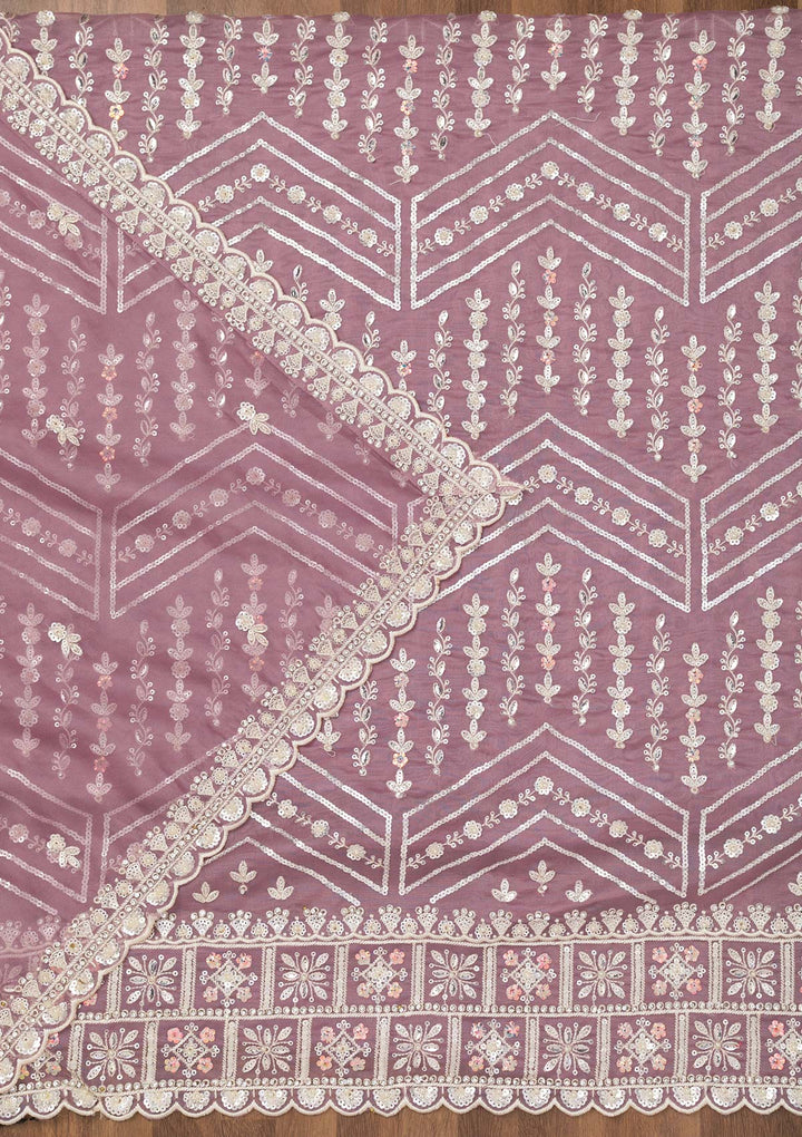 Lavender Sequins Georgette Unstitched Salwar Suit