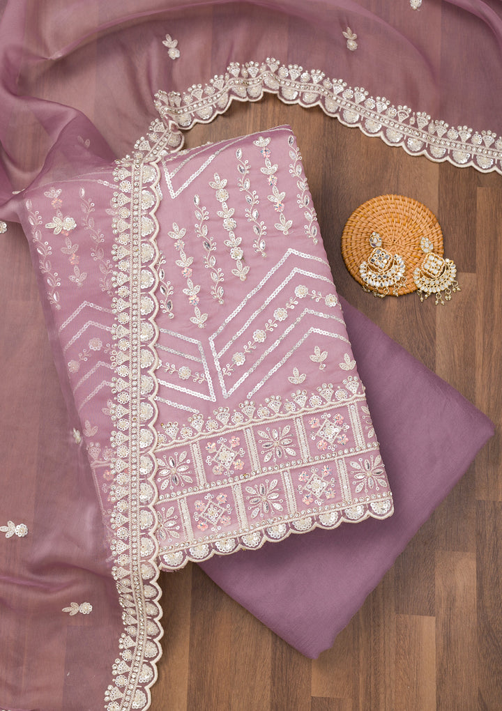 Lavender Sequins Georgette Unstitched Salwar Suit