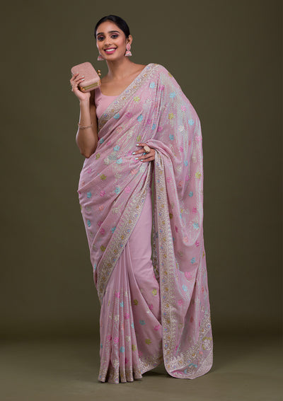 Lavender Sequins Georgette Saree-Koskii