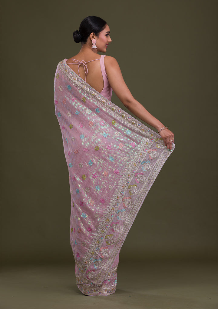 Lavender Sequins Georgette Saree