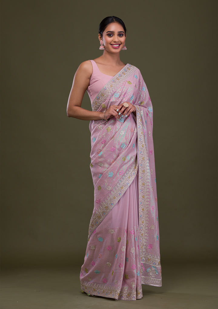 Lavender Sequins Georgette Saree