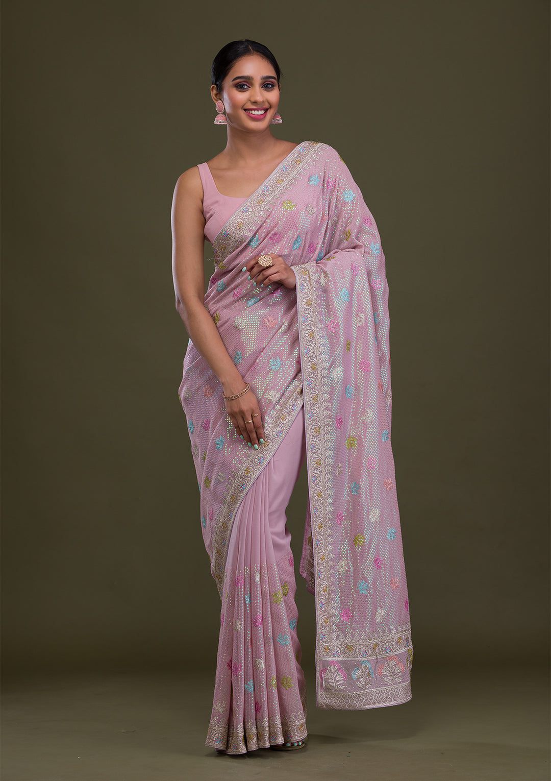 Lavender Sequins Georgette Saree