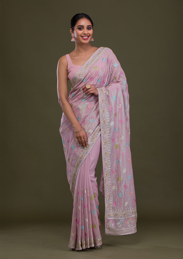 Lavender Sequins Georgette Saree