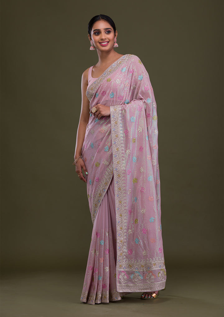 Lavender Sequins Georgette Saree