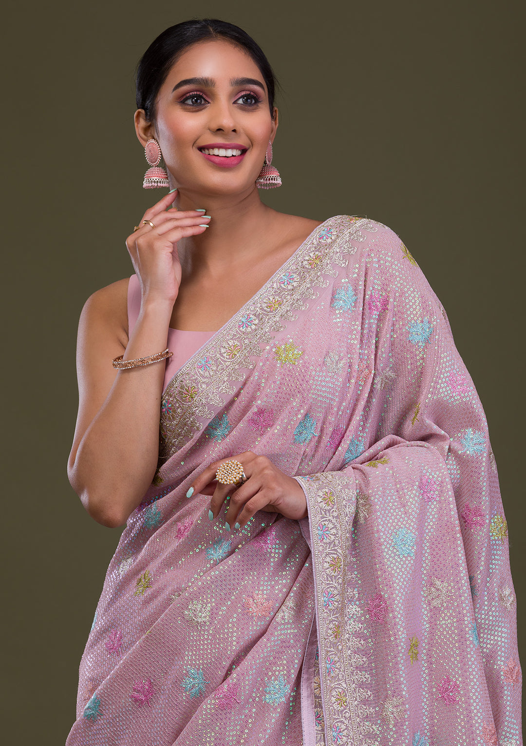 Lavender Sequins Georgette Saree