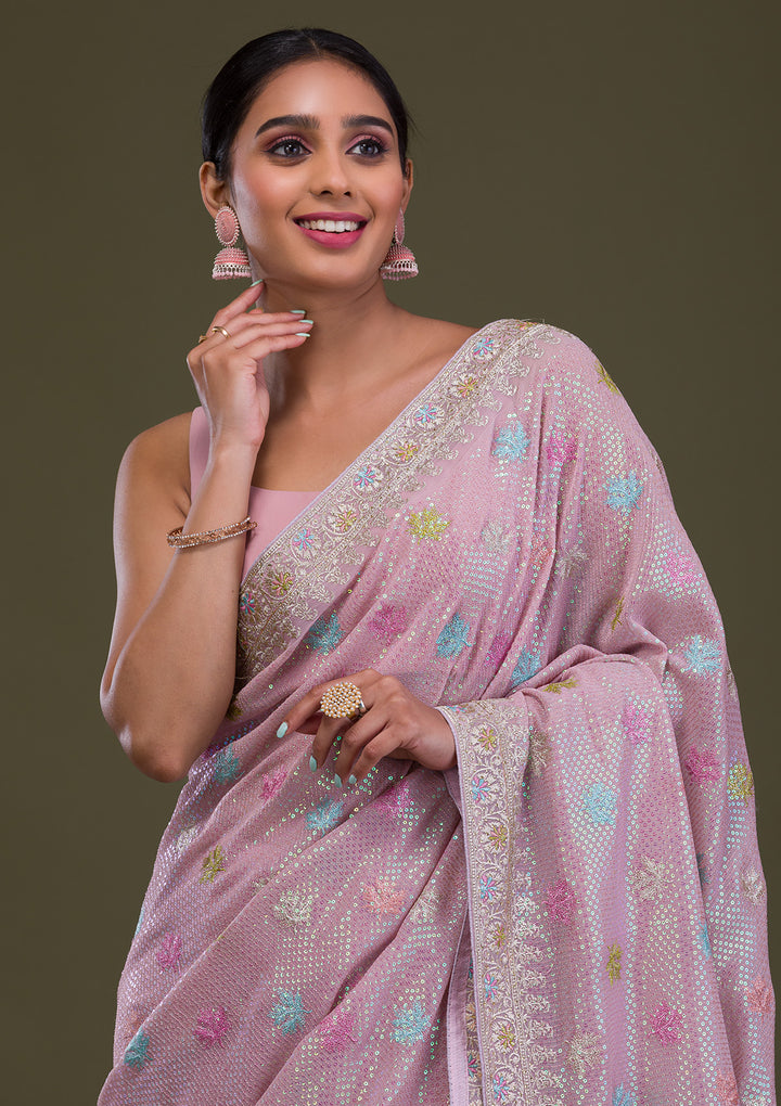 Lavender Sequins Georgette Saree