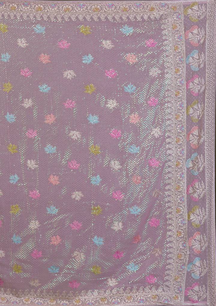 Lavender Sequins Georgette Saree