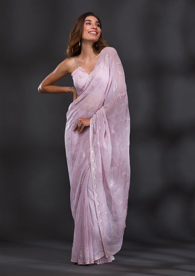 Lavender Sequins Georgette Saree-Koskii