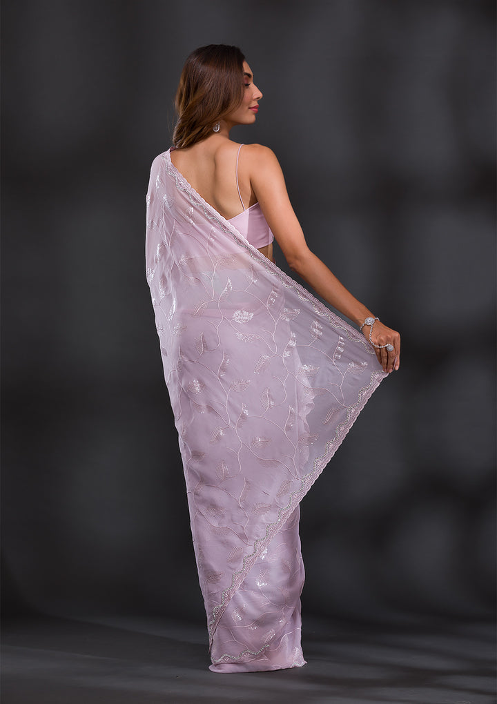 Lavender Sequins Georgette Saree