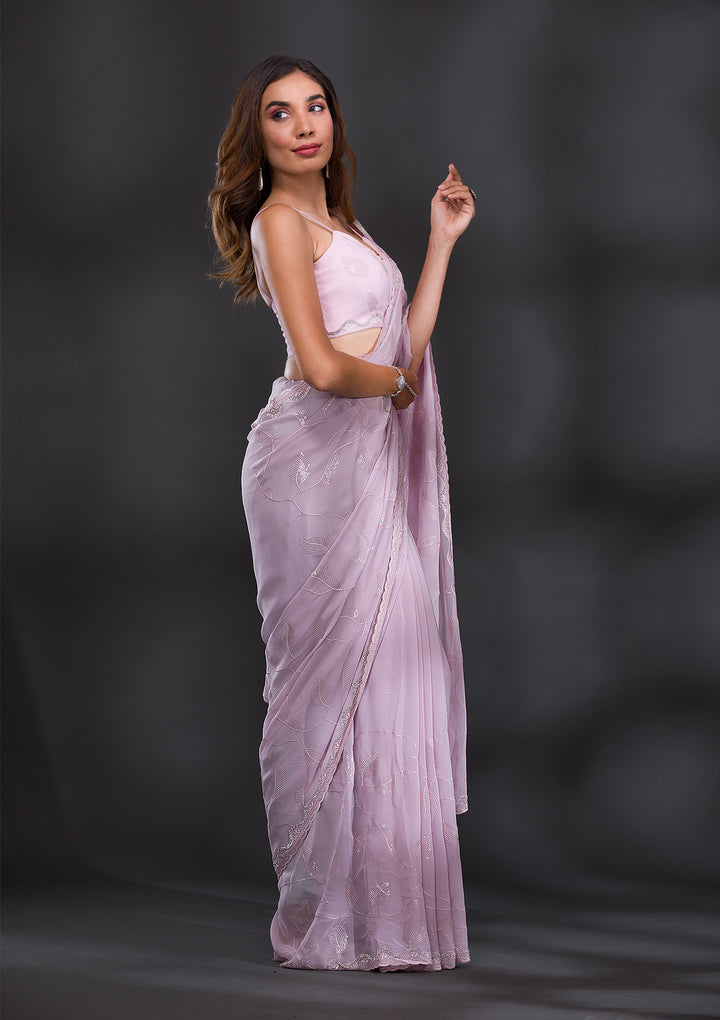 Lavender Sequins Georgette Saree