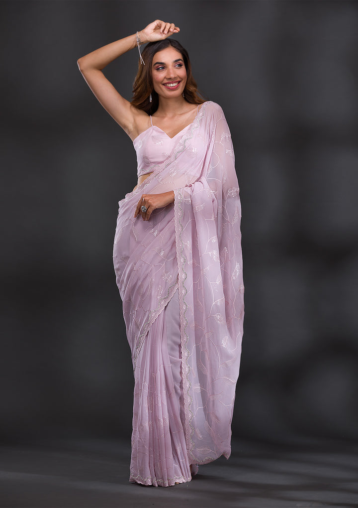 Lavender Sequins Georgette Saree