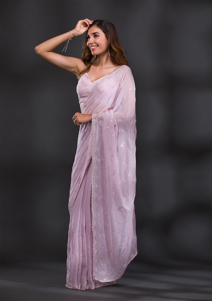 Lavender Sequins Georgette Saree