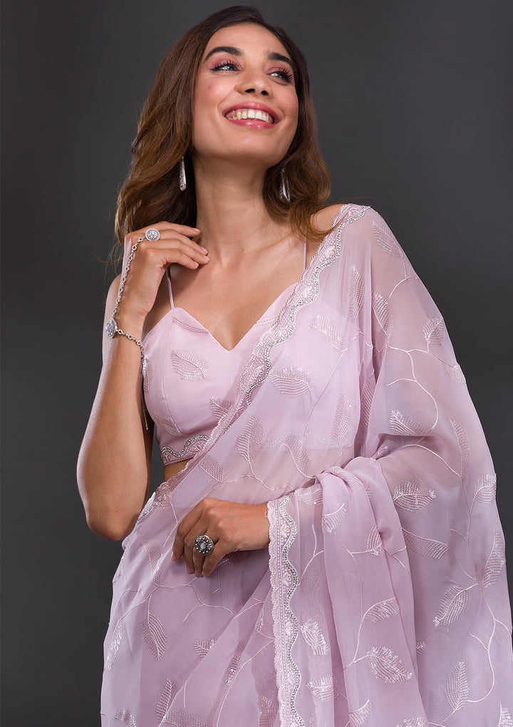 Lavender Sequins Georgette Saree