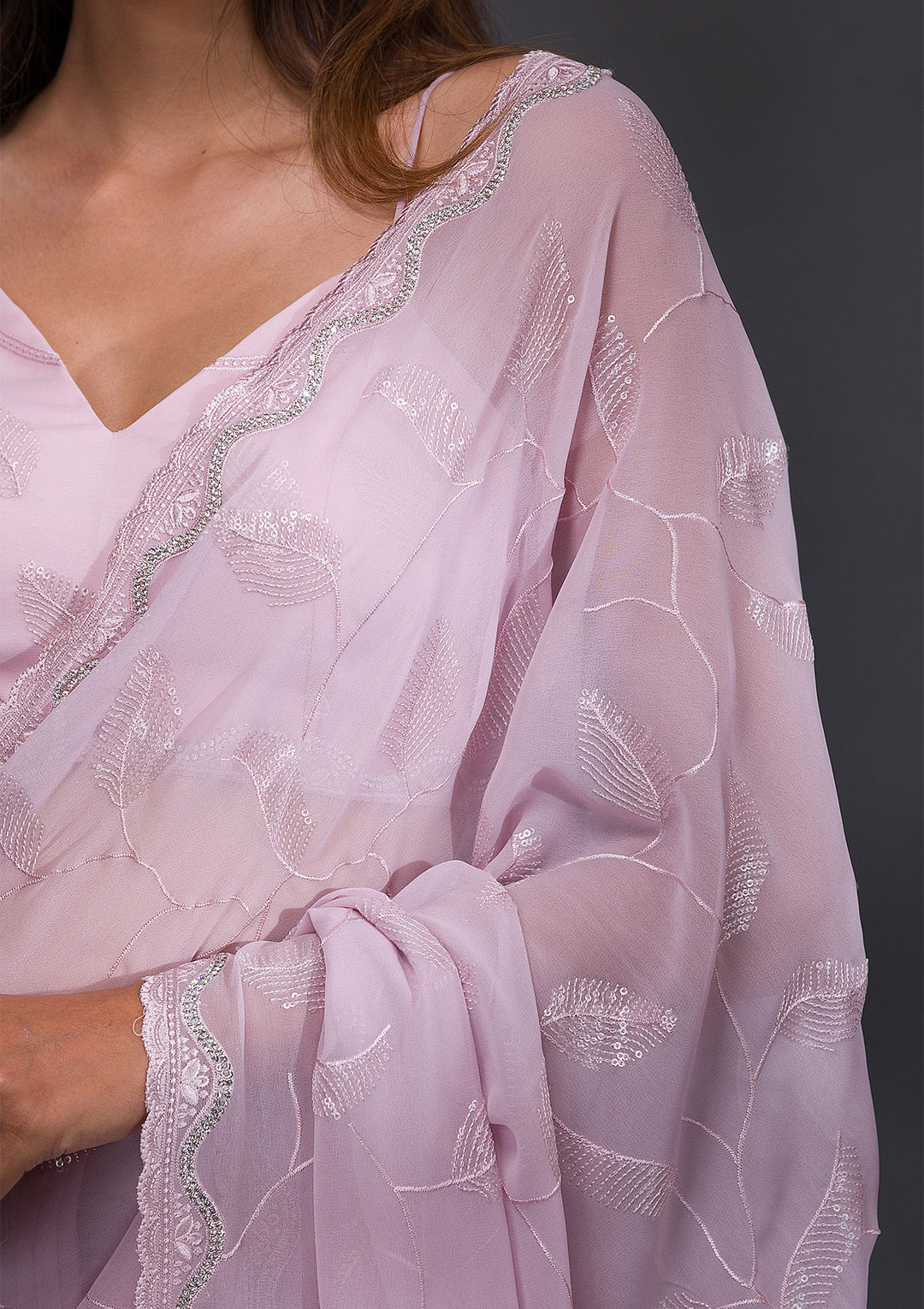 Lavender Sequins Georgette Saree