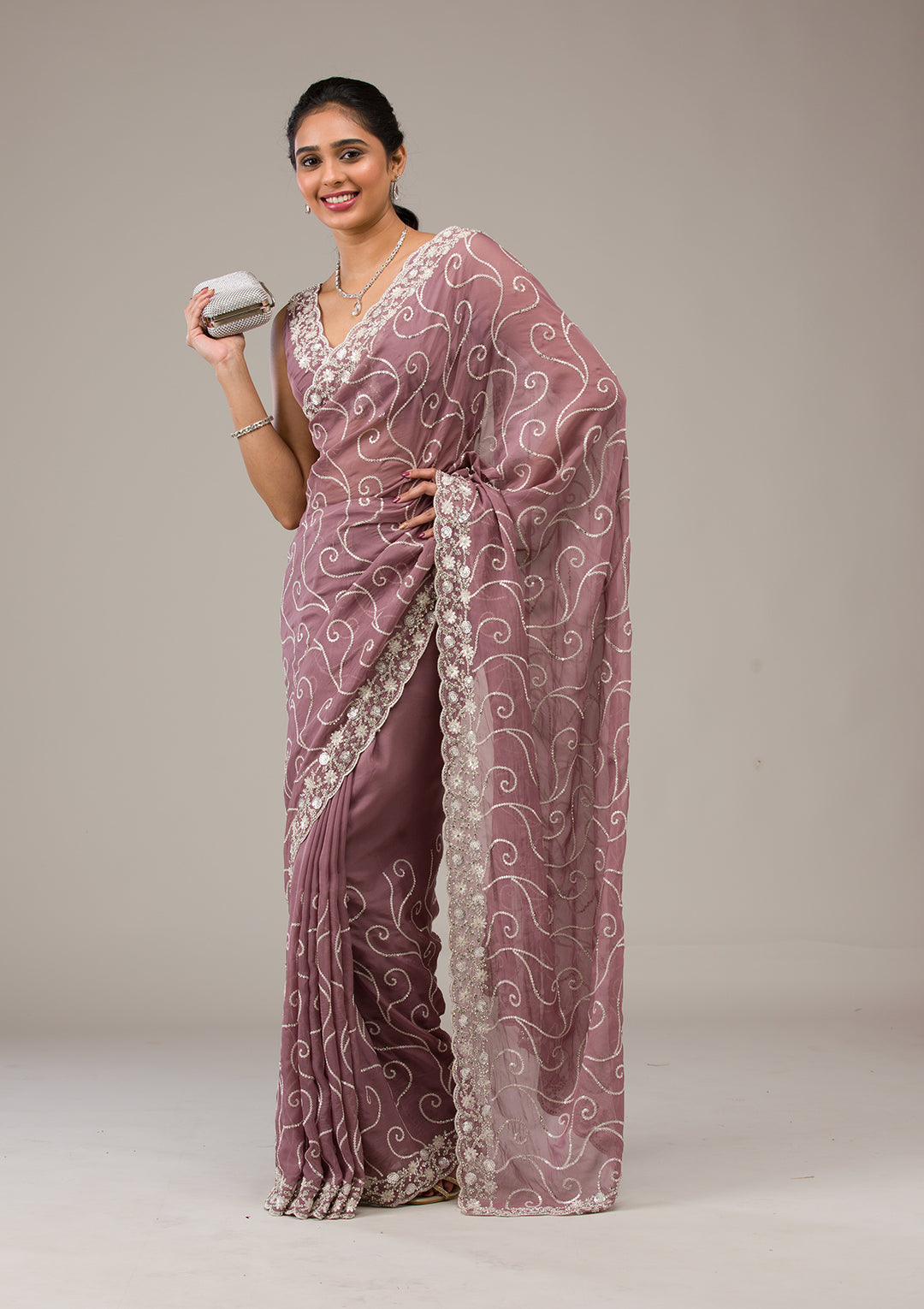 Lavender Sequins Georgette Saree