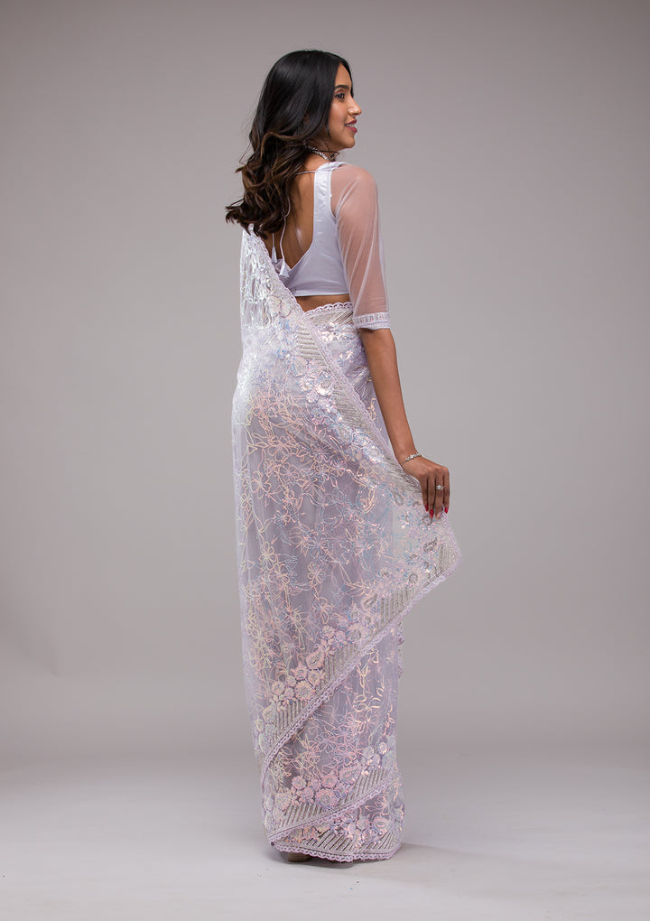 Lavender Sequins Net Saree