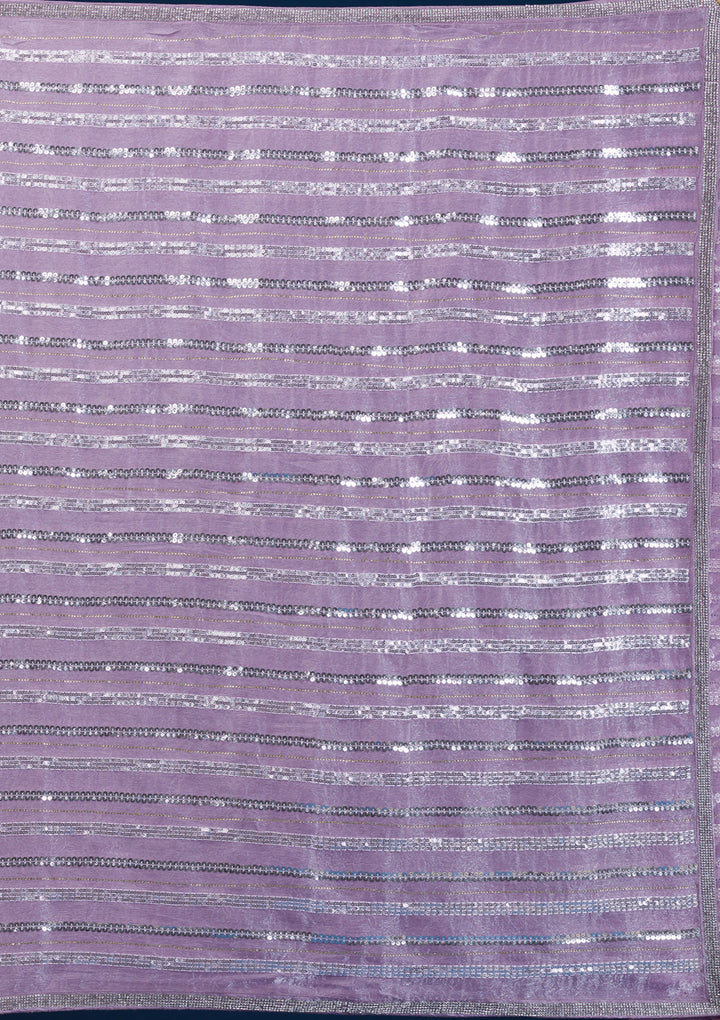 Lavender Sequins Semi Crepe Saree
