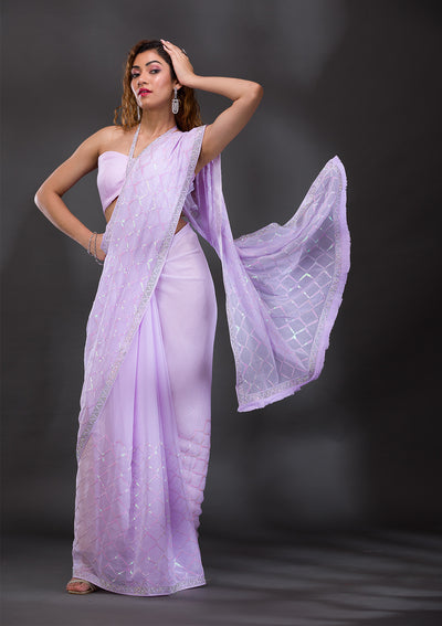 Lavender Sequins Shimmer Georgette Saree-Koskii