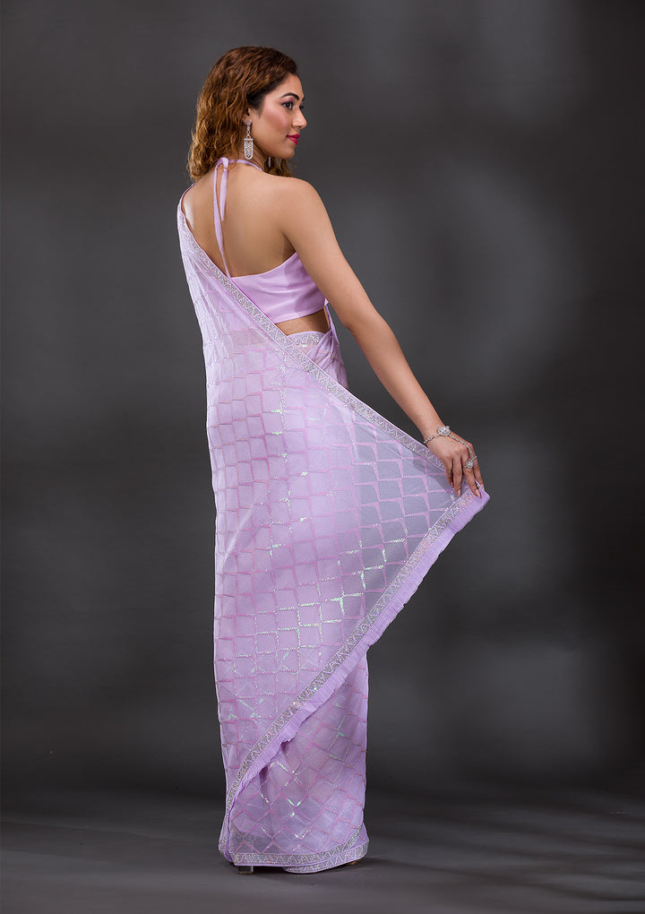 Lavender Sequins Shimmer Georgette Saree