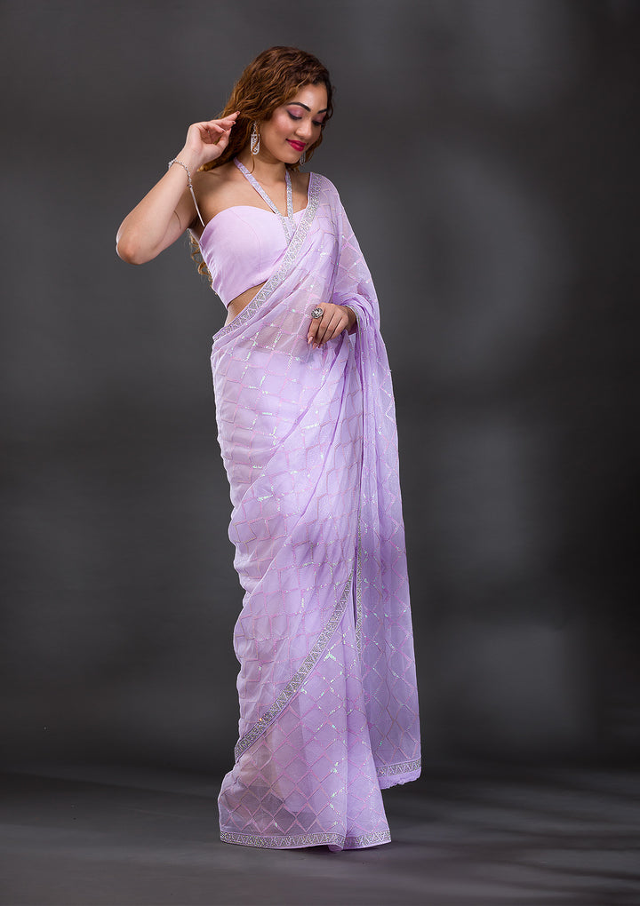 Lavender Sequins Shimmer Georgette Saree