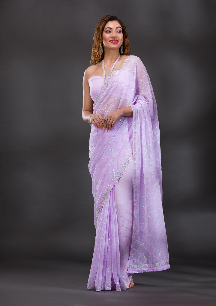 Lavender Sequins Shimmer Georgette Saree