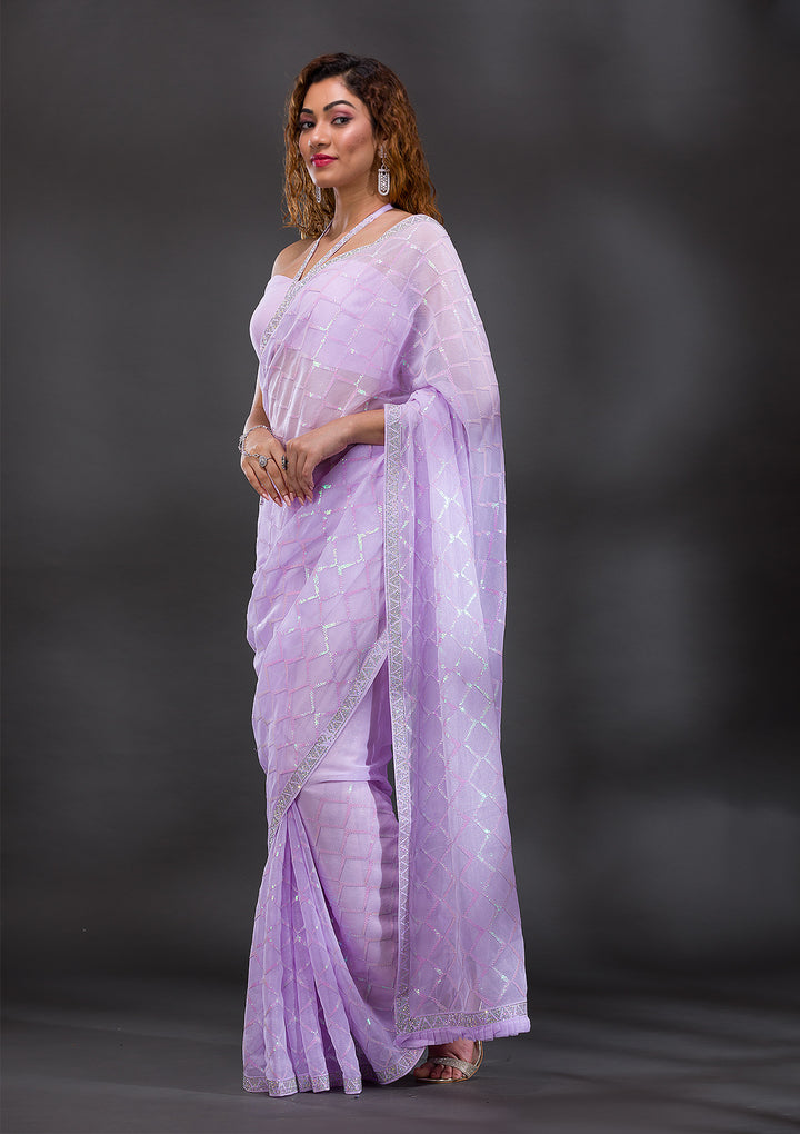 Lavender Sequins Shimmer Georgette Saree