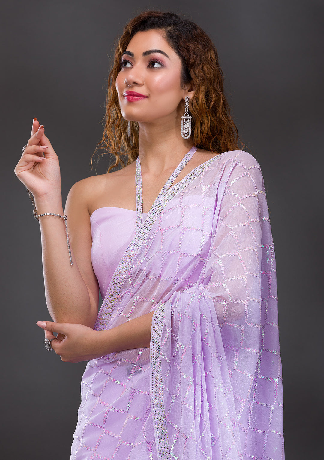 Lavender Sequins Shimmer Georgette Saree