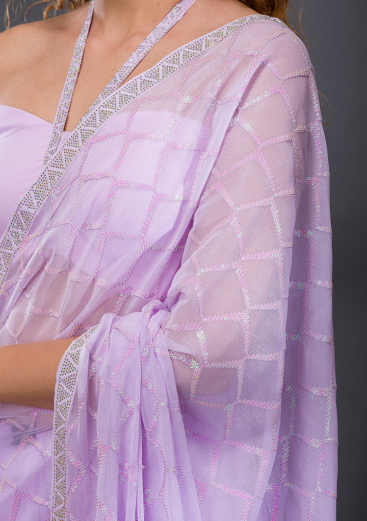 Lavender Sequins Shimmer Georgette Saree