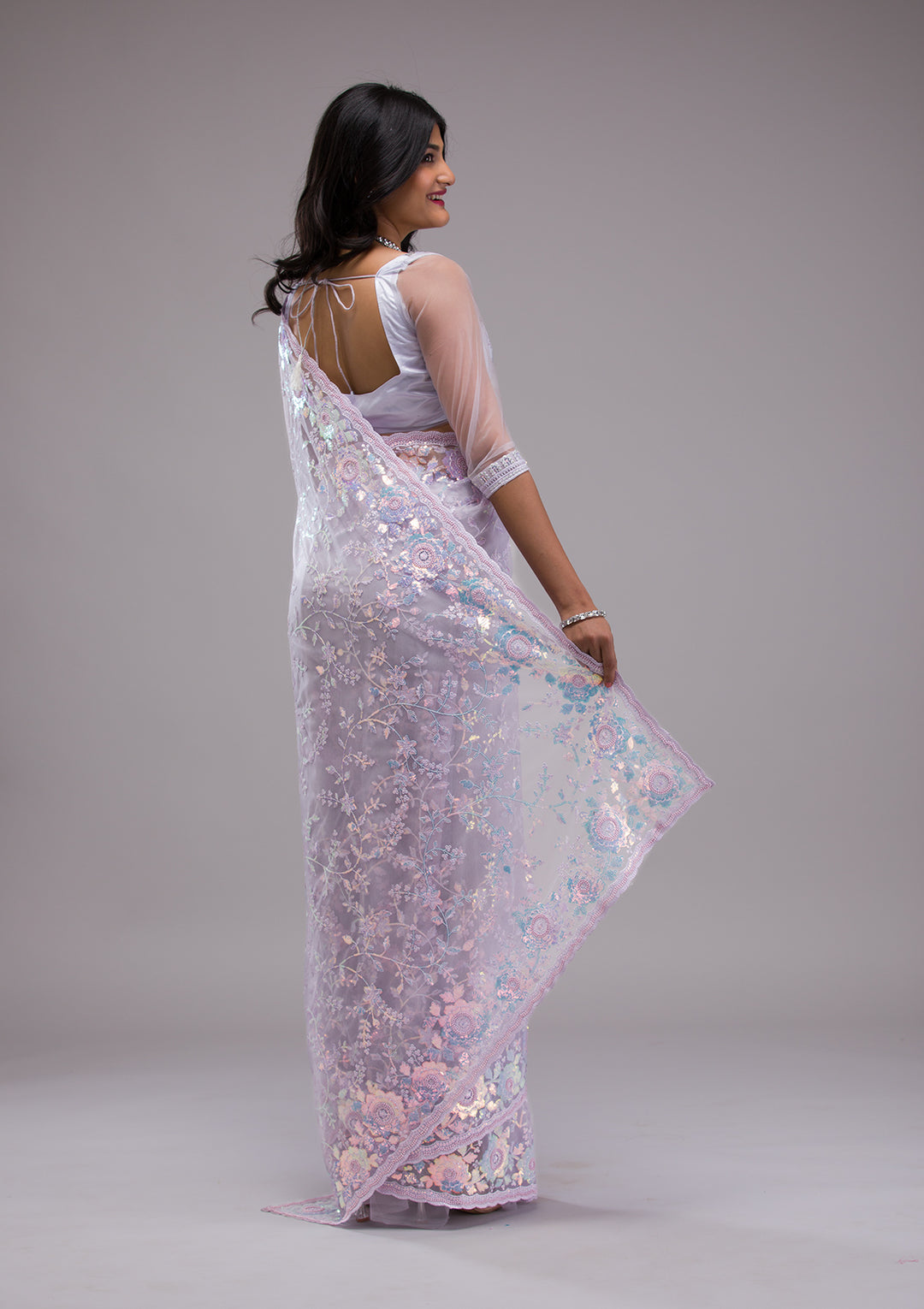 Lavender Sequins Tissue Saree