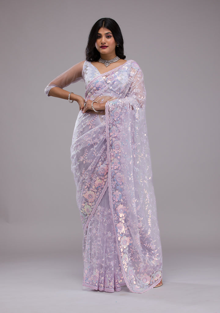 Lavender Sequins Tissue Saree