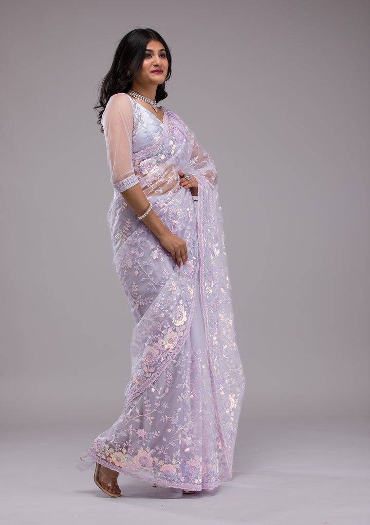 Lavender Sequins Tissue Saree