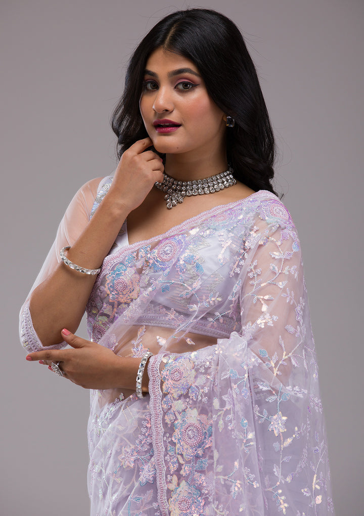 Lavender Sequins Tissue Saree