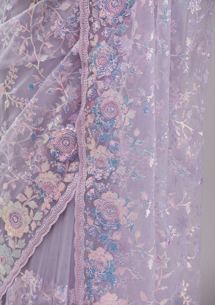 Lavender Sequins Tissue Saree