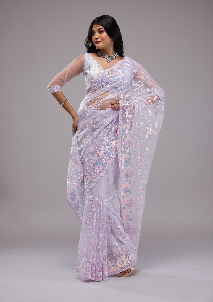 Lavender Sequins Tissue Saree