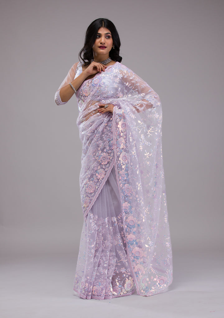 Lavender Sequins Tissue Saree
