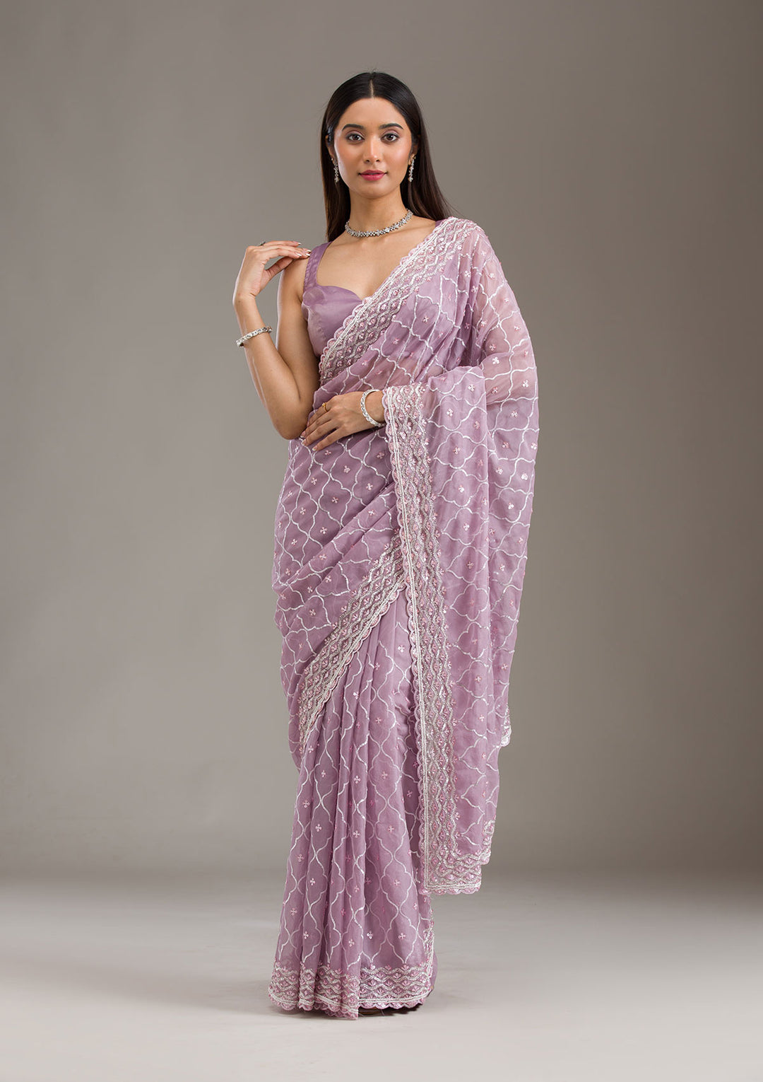 Lavender Sequins Tissue Saree