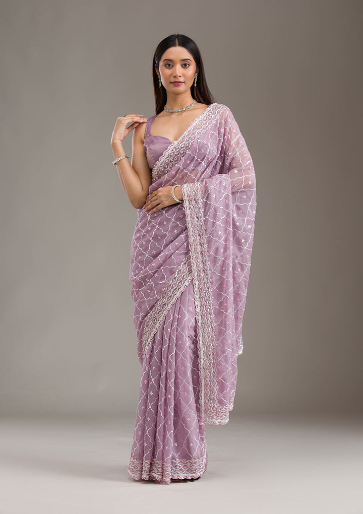 Lavender Sequins Tissue Saree