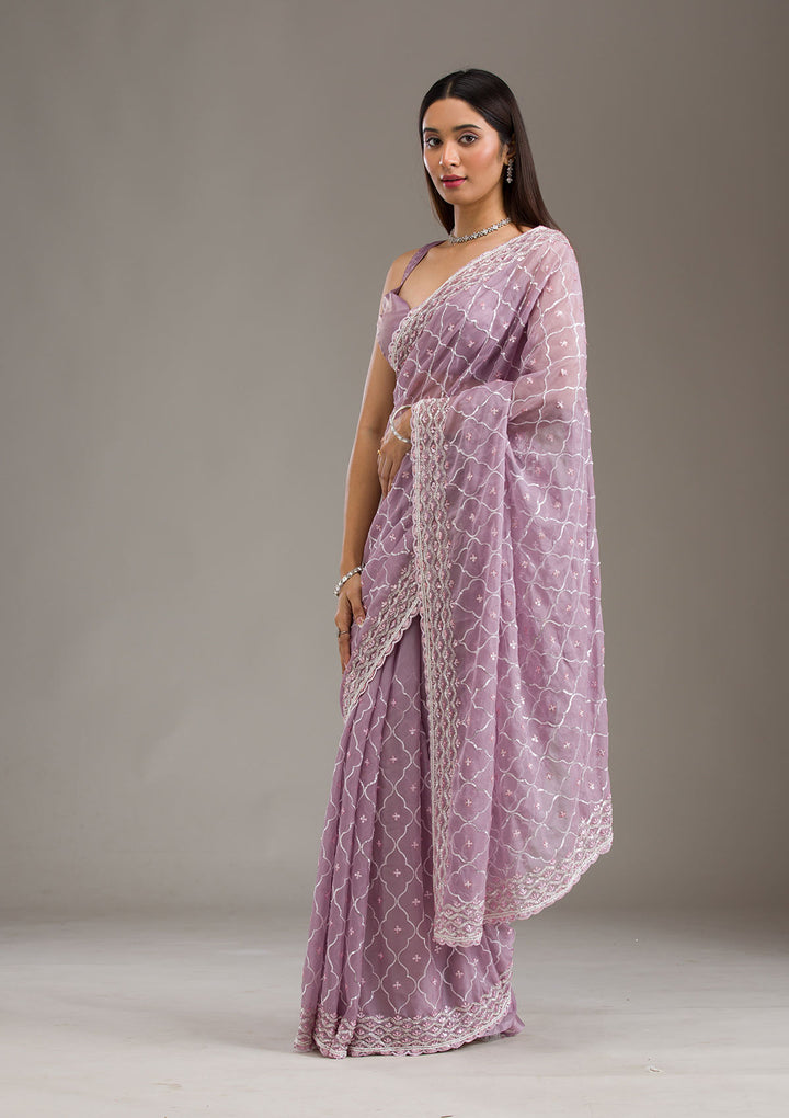 Lavender Sequins Tissue Saree