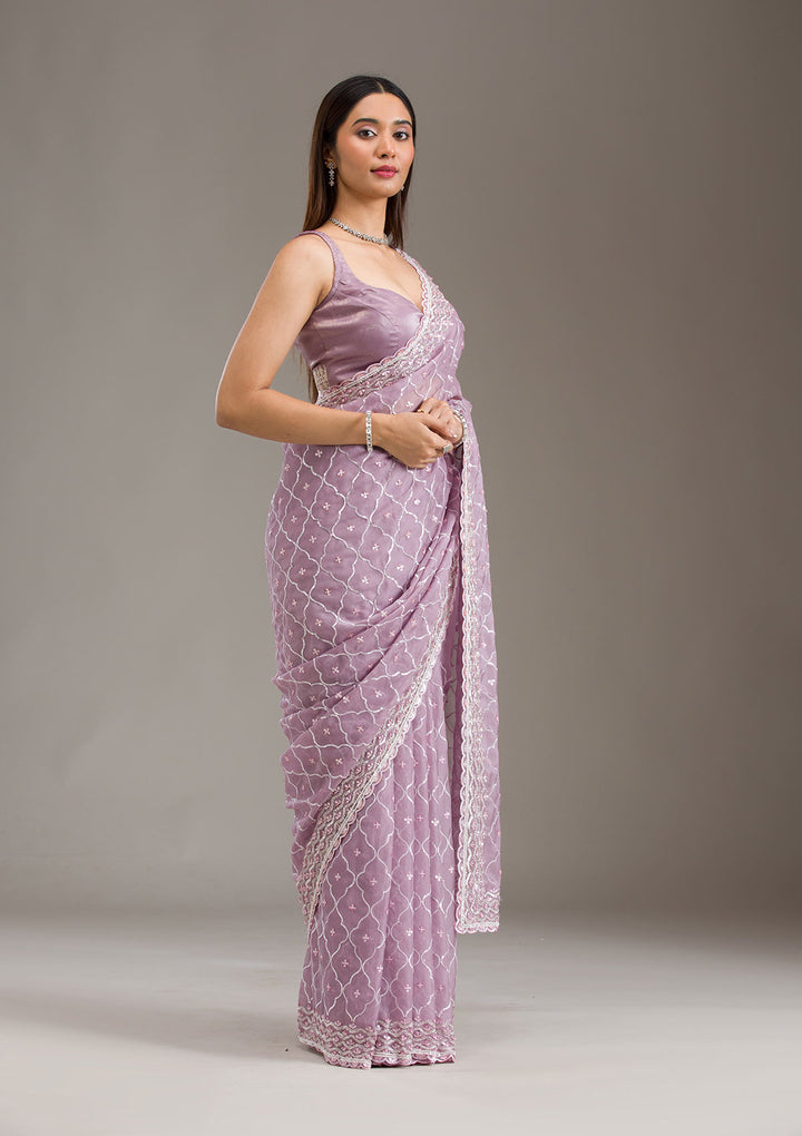Lavender Sequins Tissue Saree