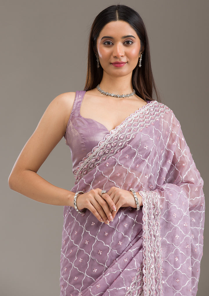 Lavender Sequins Tissue Saree