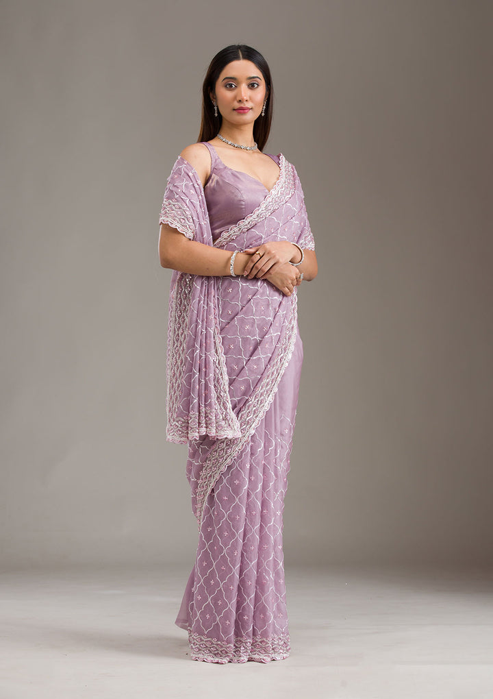 Lavender Sequins Tissue Saree