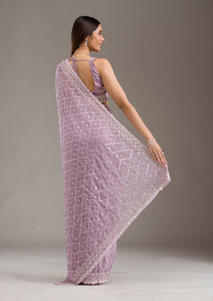 Lavender Sequins Tissue Saree