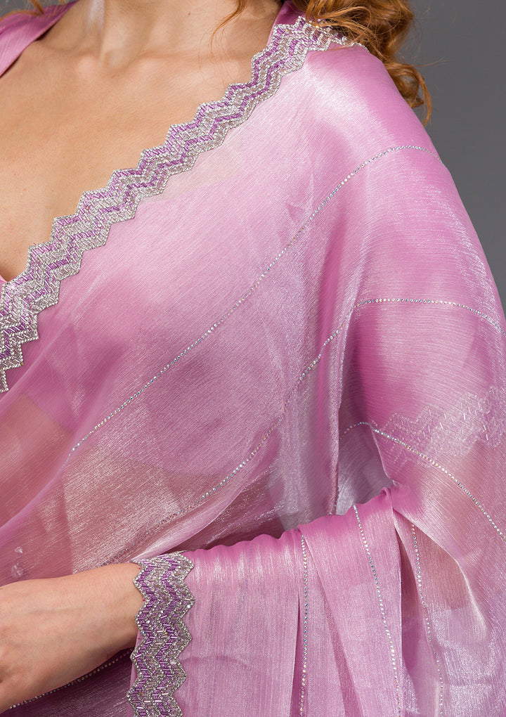 Lavender Silver Stonework Satin Saree