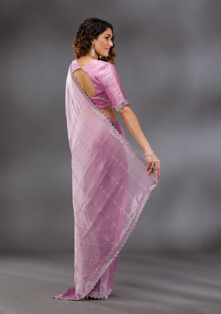 Lavender Silver Stonework Satin Saree