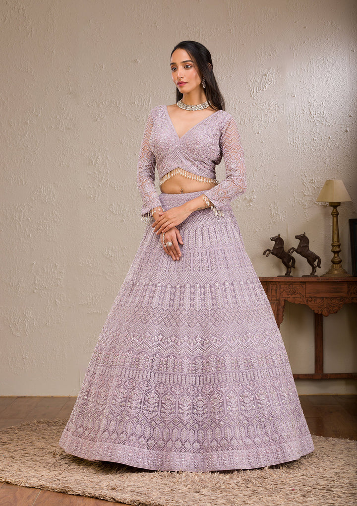 Lavender Silver Stonework Net Readymade Lehenga
