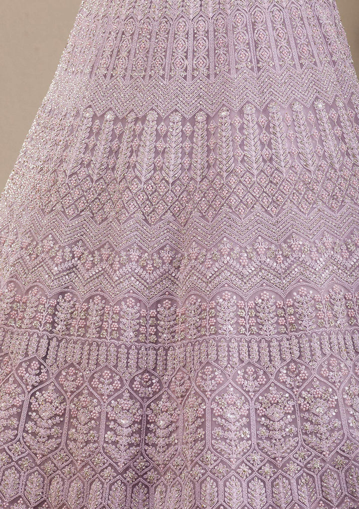 Lavender Silver Stonework Net Readymade Lehenga