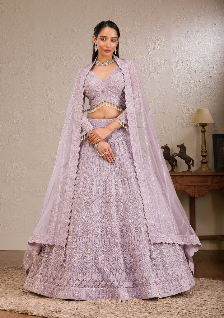 Lavender Silver Stonework Net Readymade Lehenga