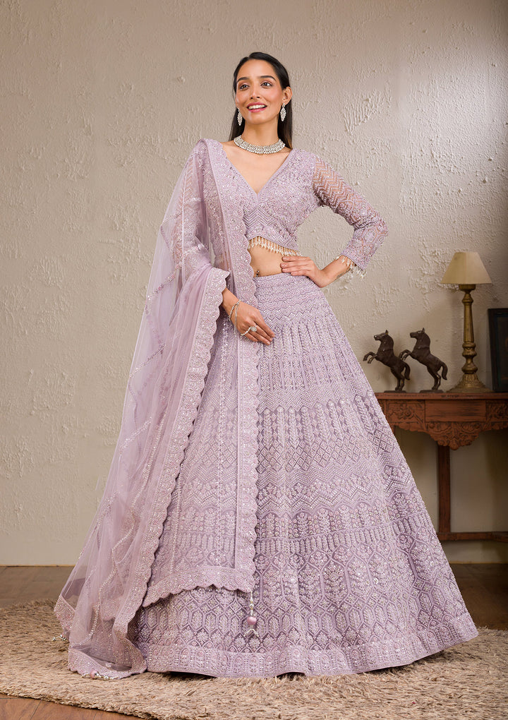 Lavender Silver Stonework Net Readymade Lehenga